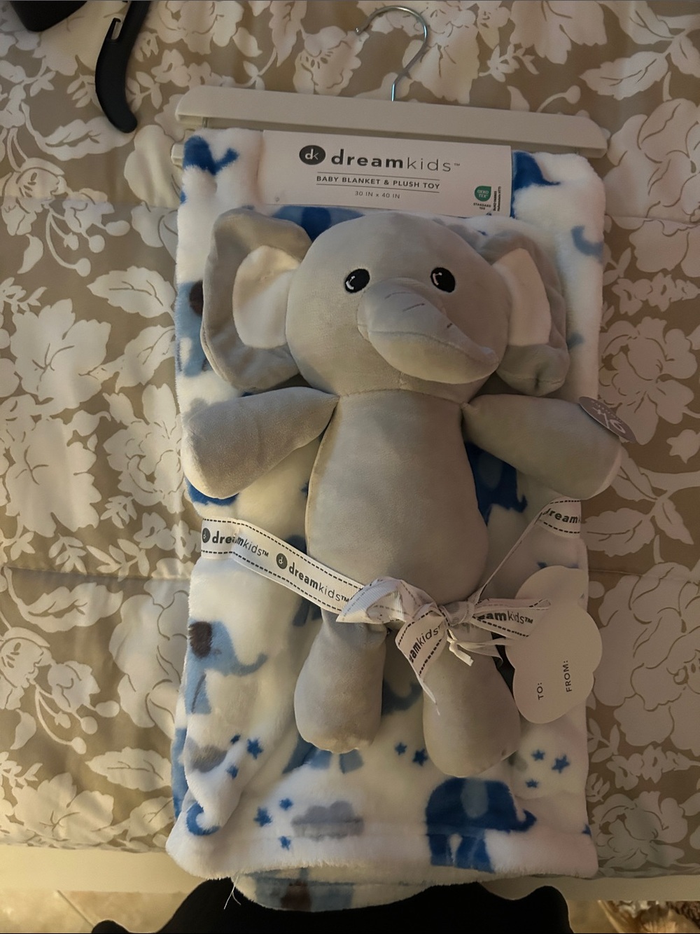 Plush Elephant Baby Blanket - Gray & Blue